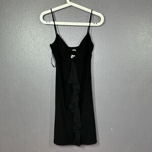 Vintage 90's Y2K O Ring Dress Size 4 Black Mini Stretch